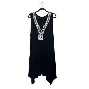 Green Envelope Lace Neck Dress Women's Size 1X Black Sleeveless Sharkbite Hem